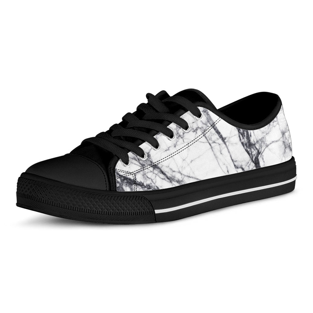 White Gray Scratch Marble Print Black Low Top Sneakers
