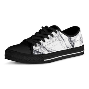 White Gray Scratch Marble Print Black Low Top Sneakers