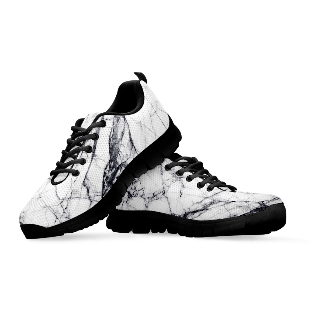 White Gray Scratch Marble Print Black Running Shoes