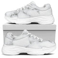 White Grey Smoke Marble Print White Chunky Shoes