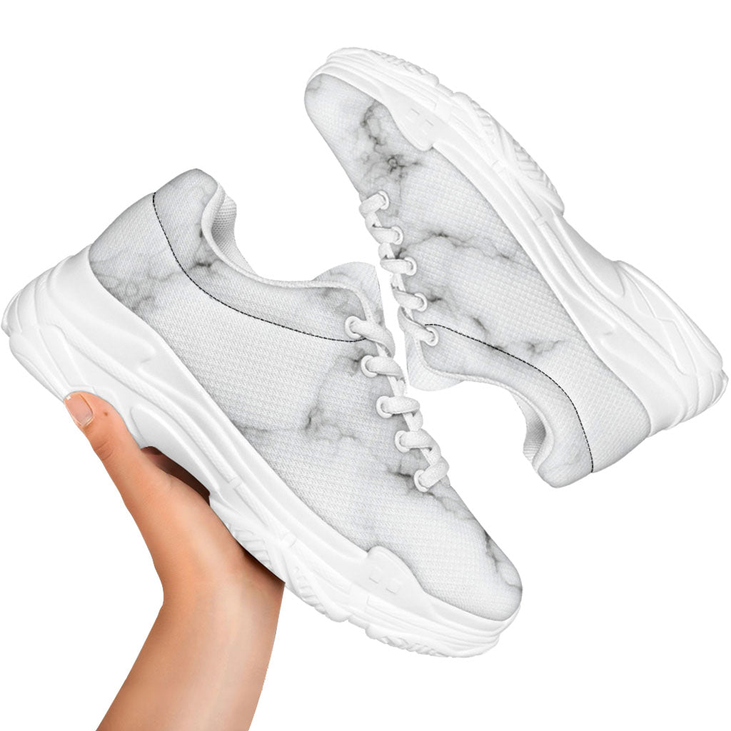 White Grey Smoke Marble Print White Chunky Shoes