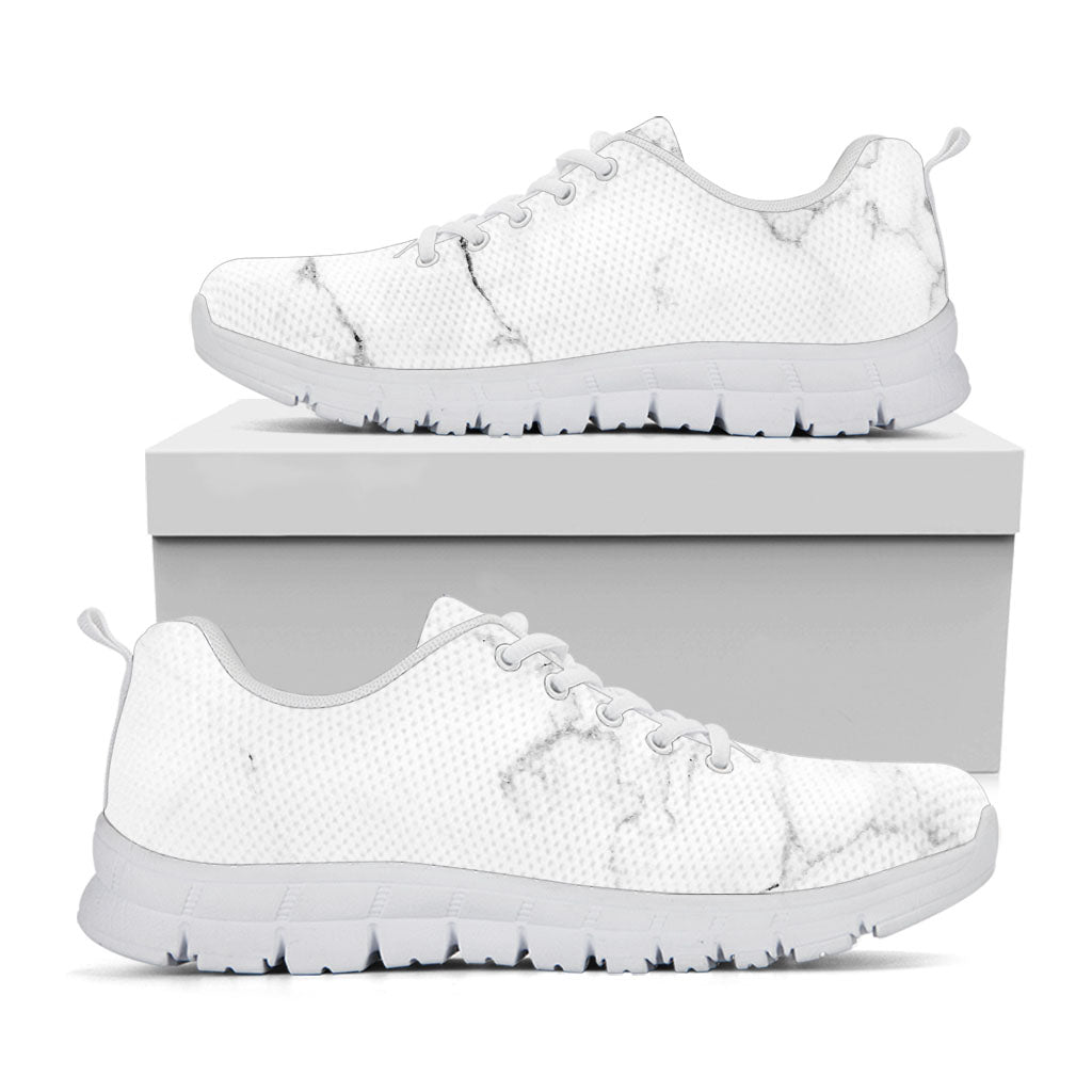 White Grunge Marble Print White Running Shoes