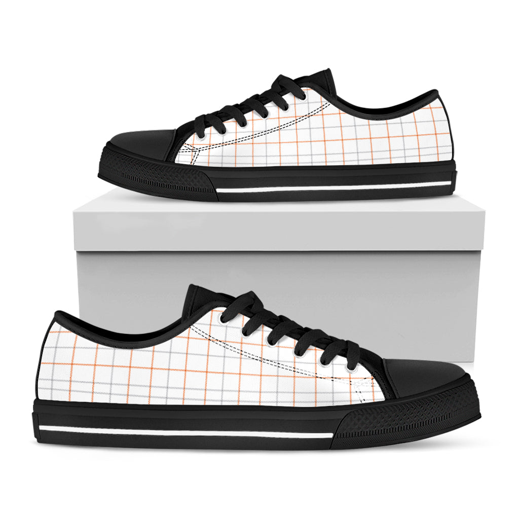 White Halloween Tattersall Pattern Print Black Low Top Sneakers