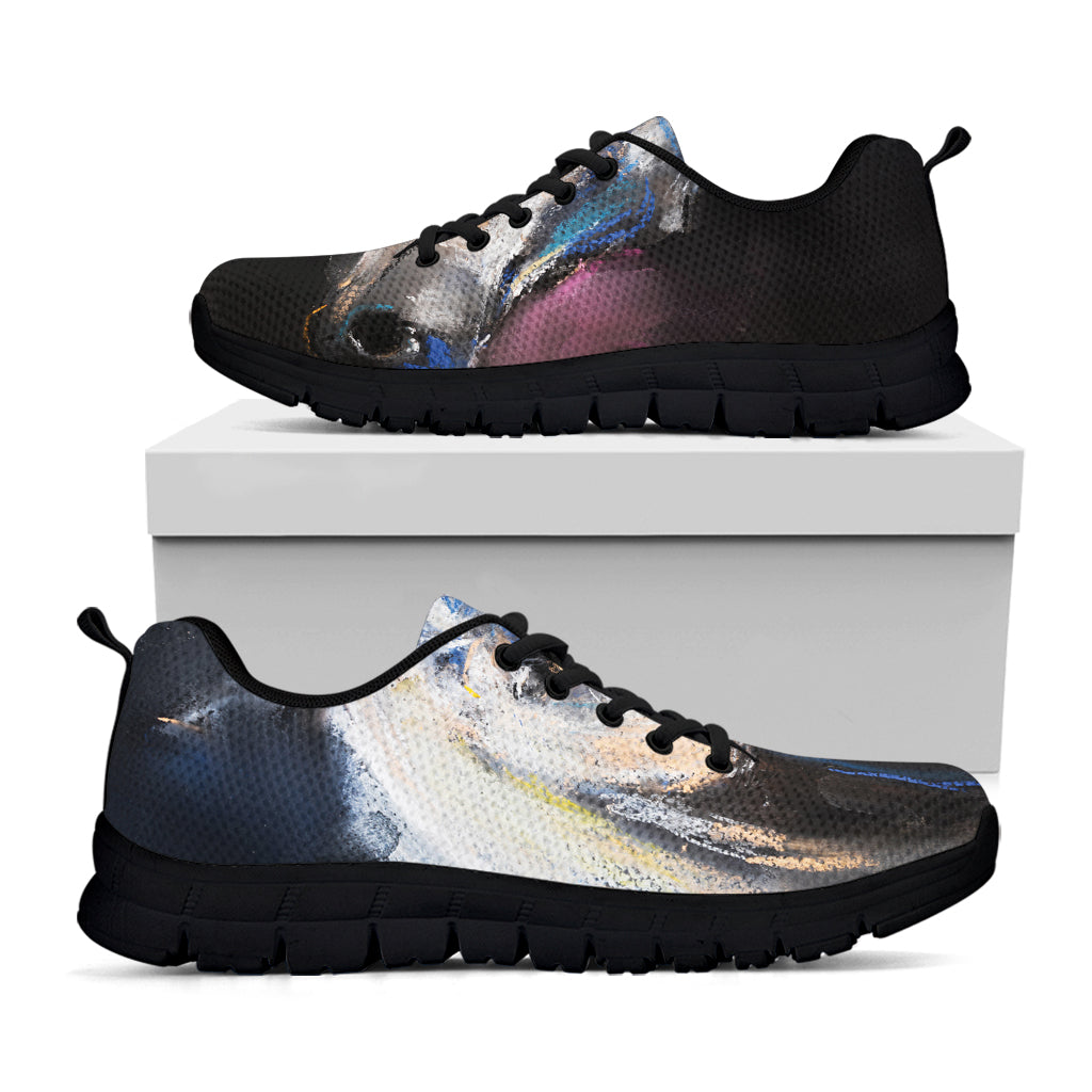 White Horse Portrait Print Black Running Shoes