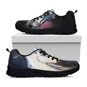 White Horse Portrait Print Black Running Shoes