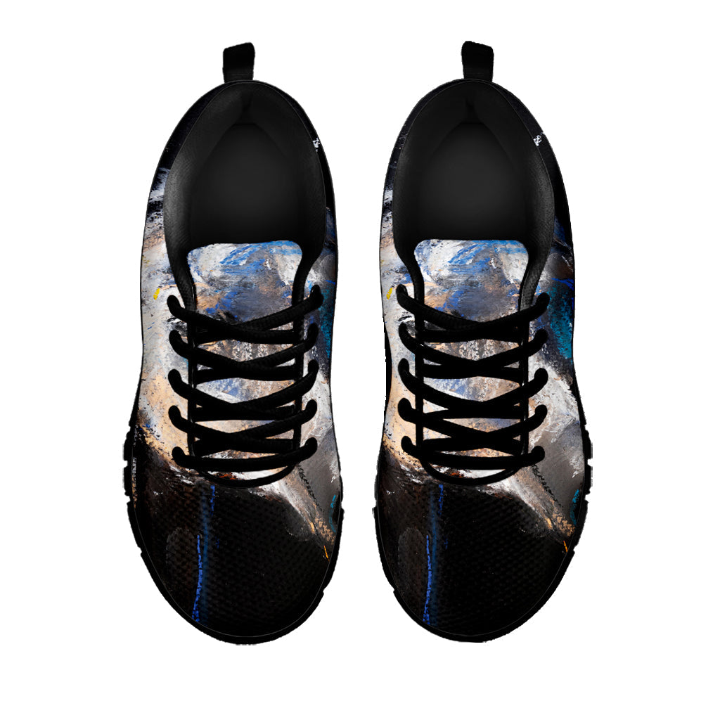 White Horse Portrait Print Black Running Shoes