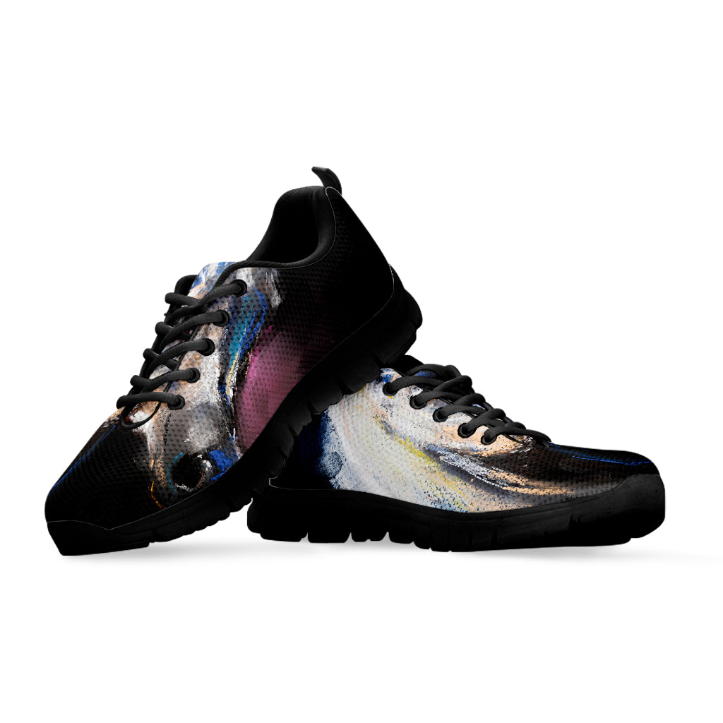 White Horse Portrait Print Black Running Shoes