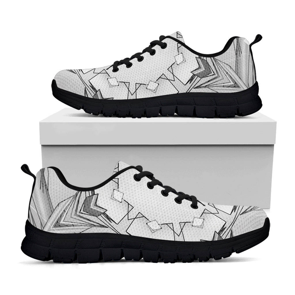White Kaleidoscope Print Black Running Shoes