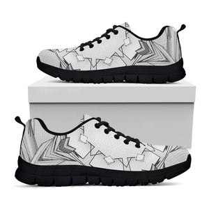 White Kaleidoscope Print Black Running Shoes