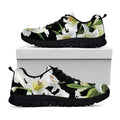 White Lily Print Black Running Shoes