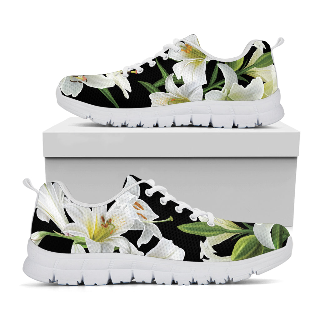 White Lily Print White Running Shoes