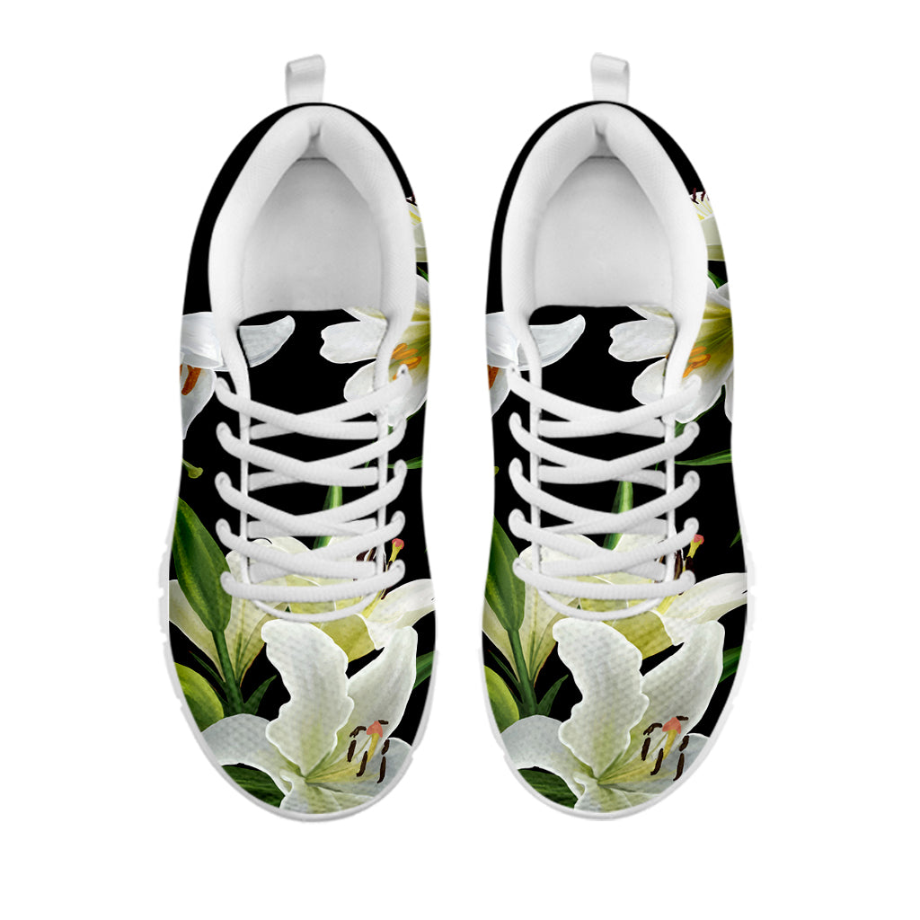 White Lily Print White Running Shoes