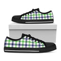 White Navy And Green Plaid Print Black Low Top Sneakers