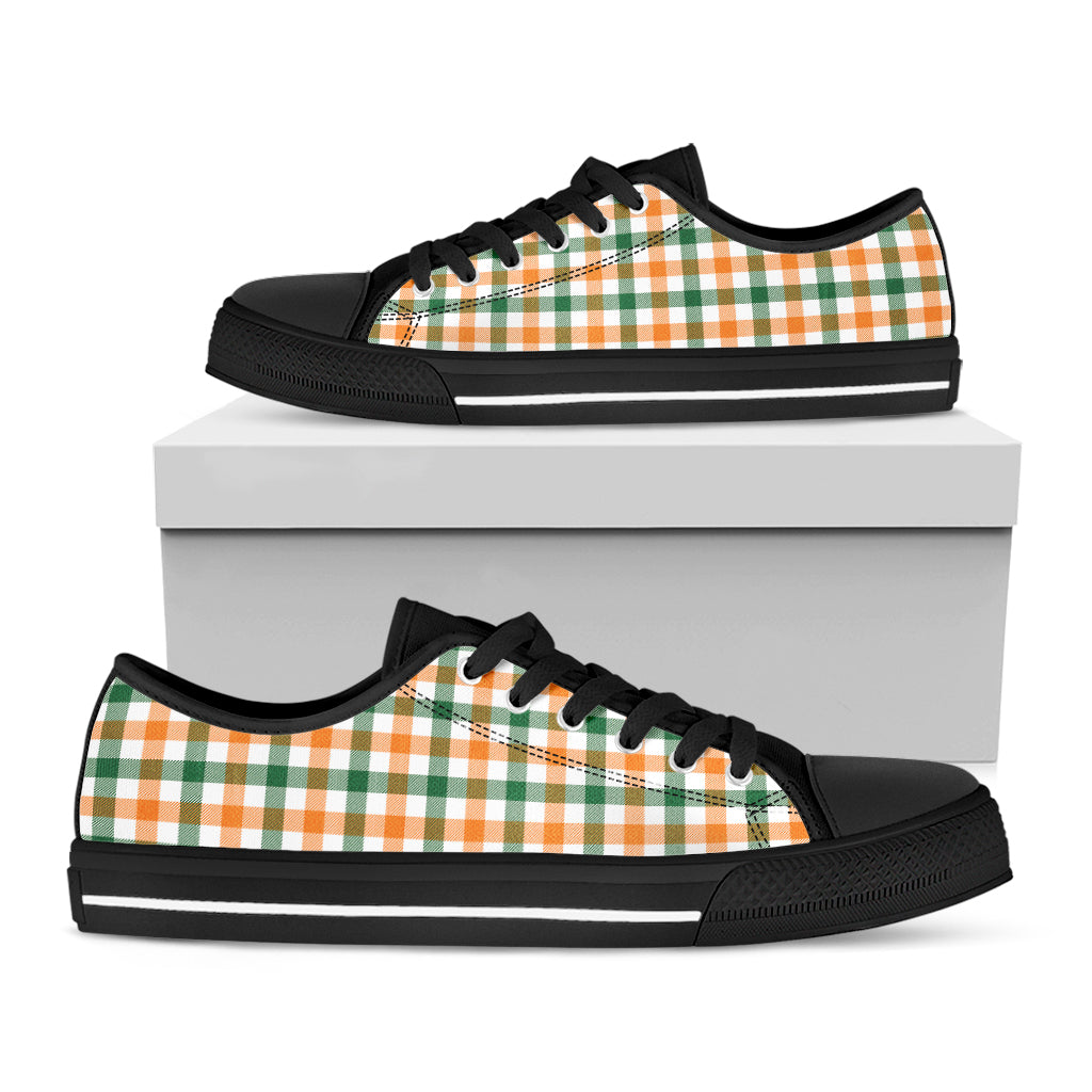 White Orange And Green Plaid Print Black Low Top Sneakers