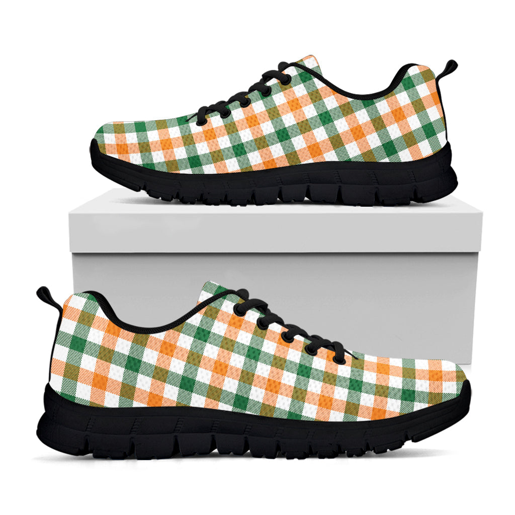 White Orange And Green Plaid Print Black Running Shoes