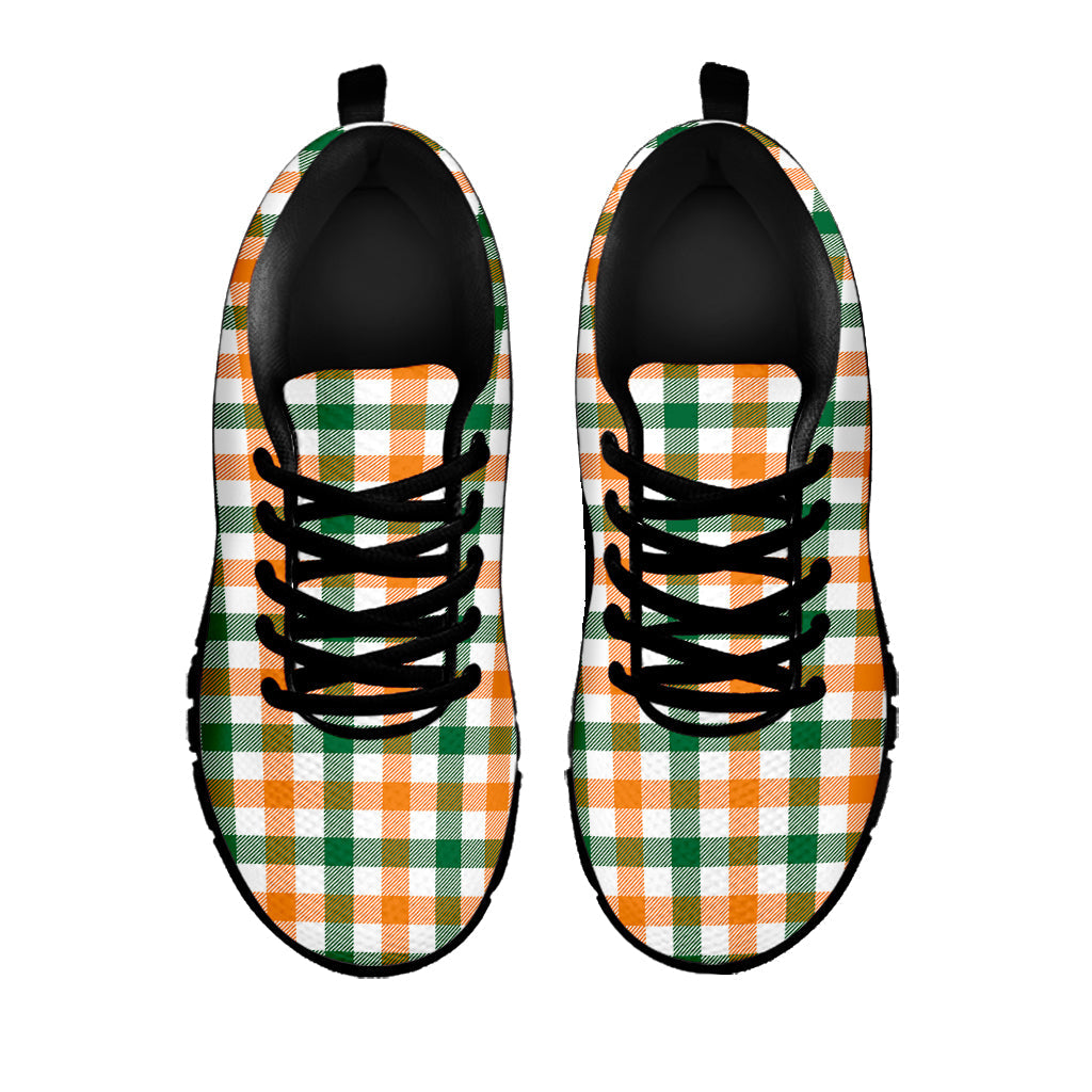 White Orange And Green Plaid Print Black Running Shoes