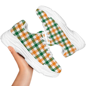 White Orange And Green Plaid Print White Chunky Shoes