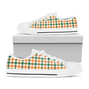 White Orange And Green Plaid Print White Low Top Sneakers
