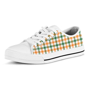 White Orange And Green Plaid Print White Low Top Sneakers