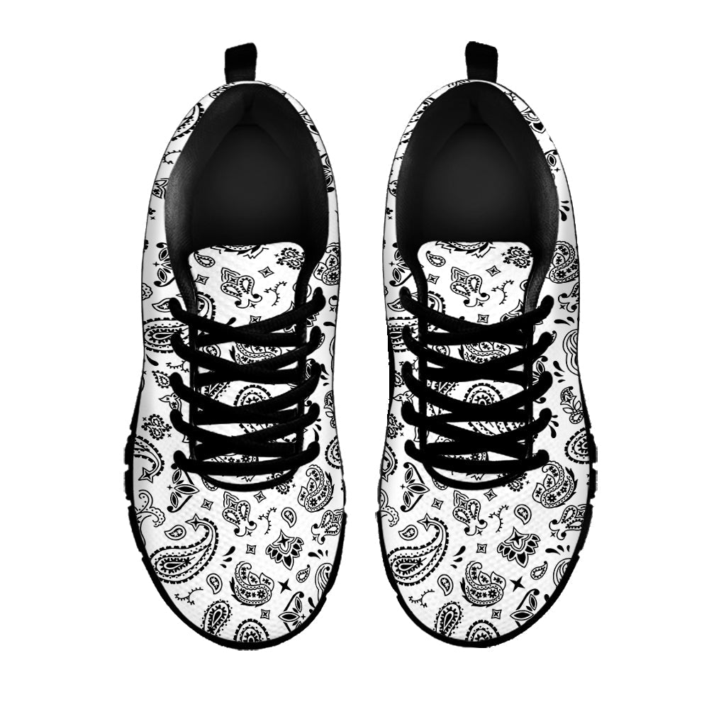 White Paisley Bandana Pattern Print Black Running Shoes