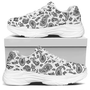 White Paisley Bandana Pattern Print White Chunky Shoes