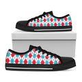 White Red And Blue Argyle Pattern Print Black Low Top Sneakers