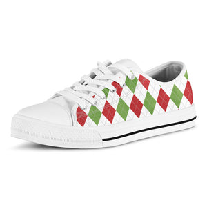White Red And Green Argyle Pattern Print White Low Top Sneakers