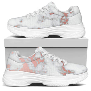 White Rose Gold Marble Print White Chunky Shoes