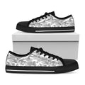 White Snow Camouflage Print Black Low Top Sneakers