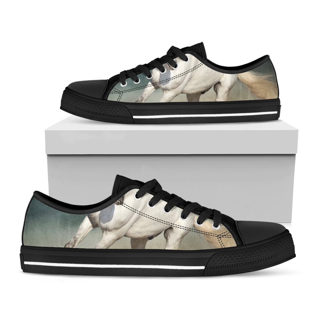 White Stallion Horse Print Black Low Top Sneakers