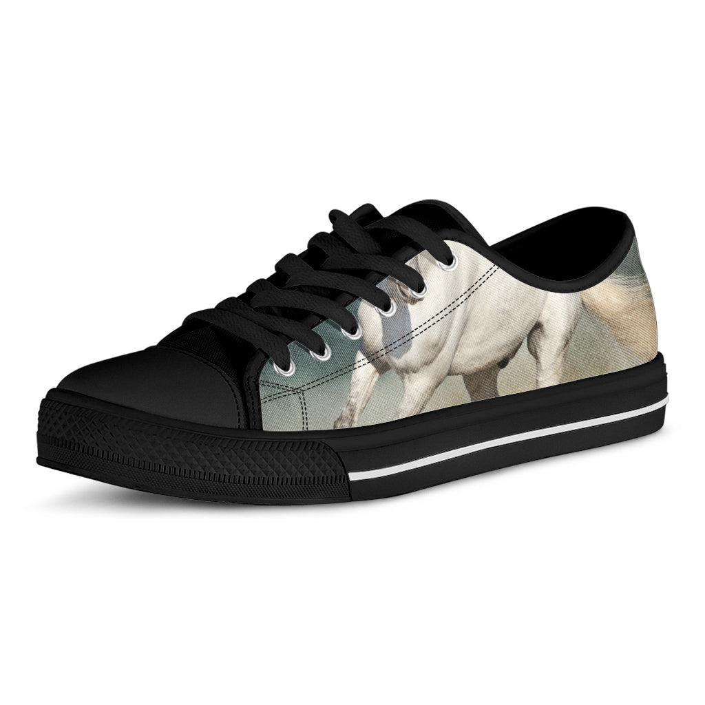 White Stallion Horse Print Black Low Top Sneakers