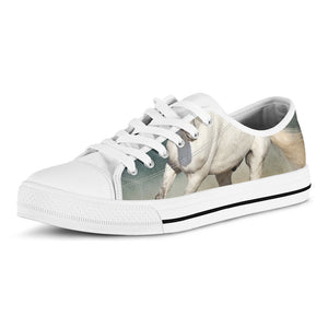 White Stallion Horse Print White Low Top Sneakers