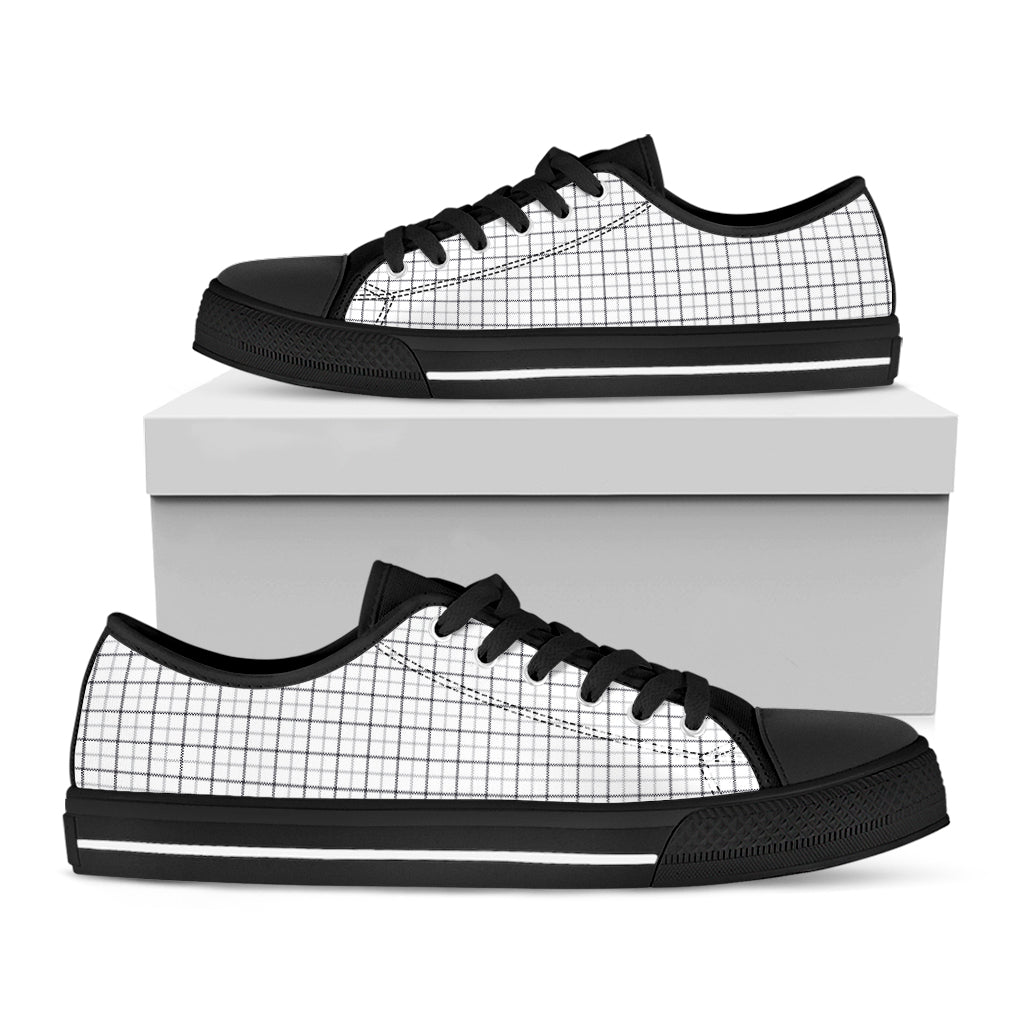 White Tattersall Pattern Print Black Low Top Sneakers