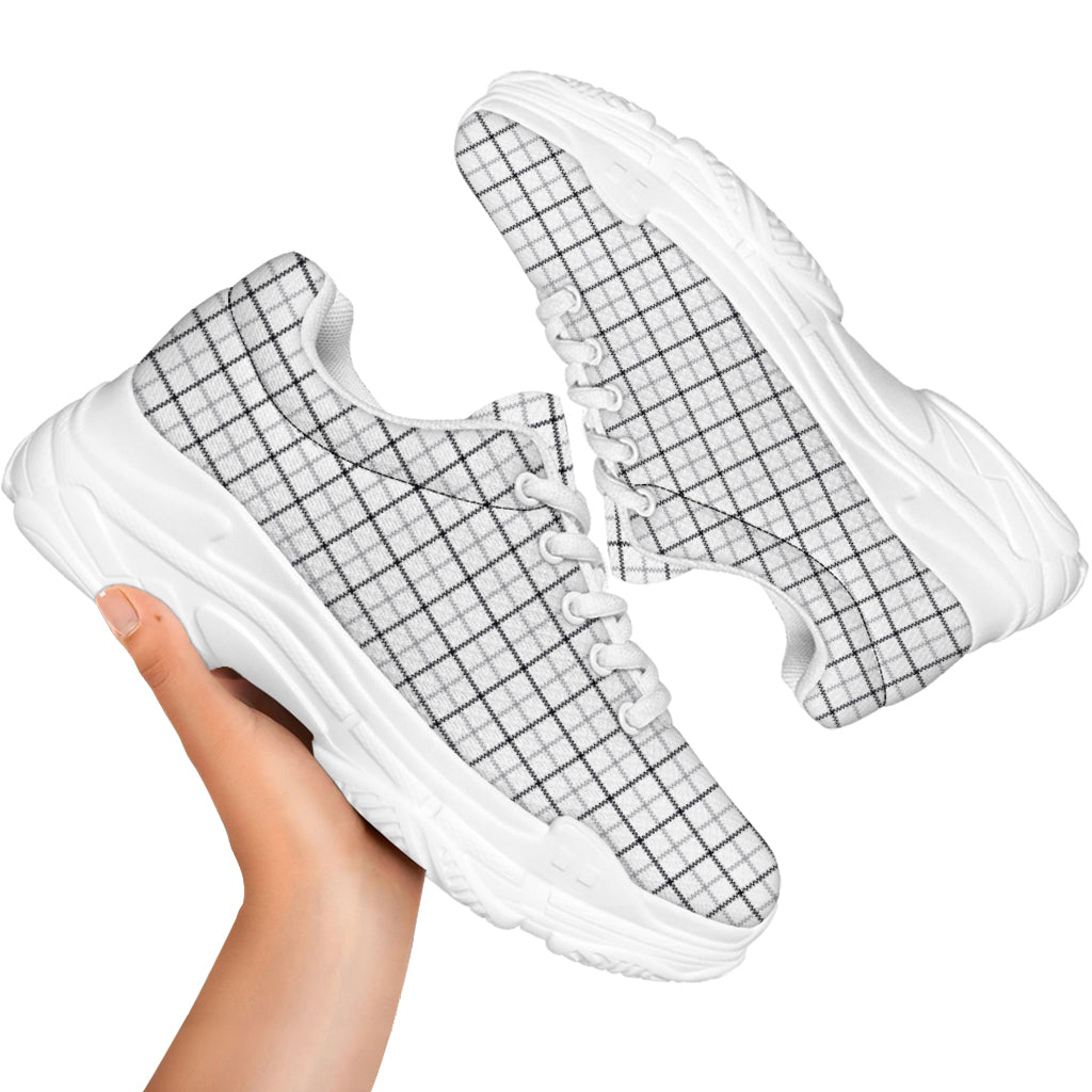 White Tattersall Pattern Print White Chunky Shoes