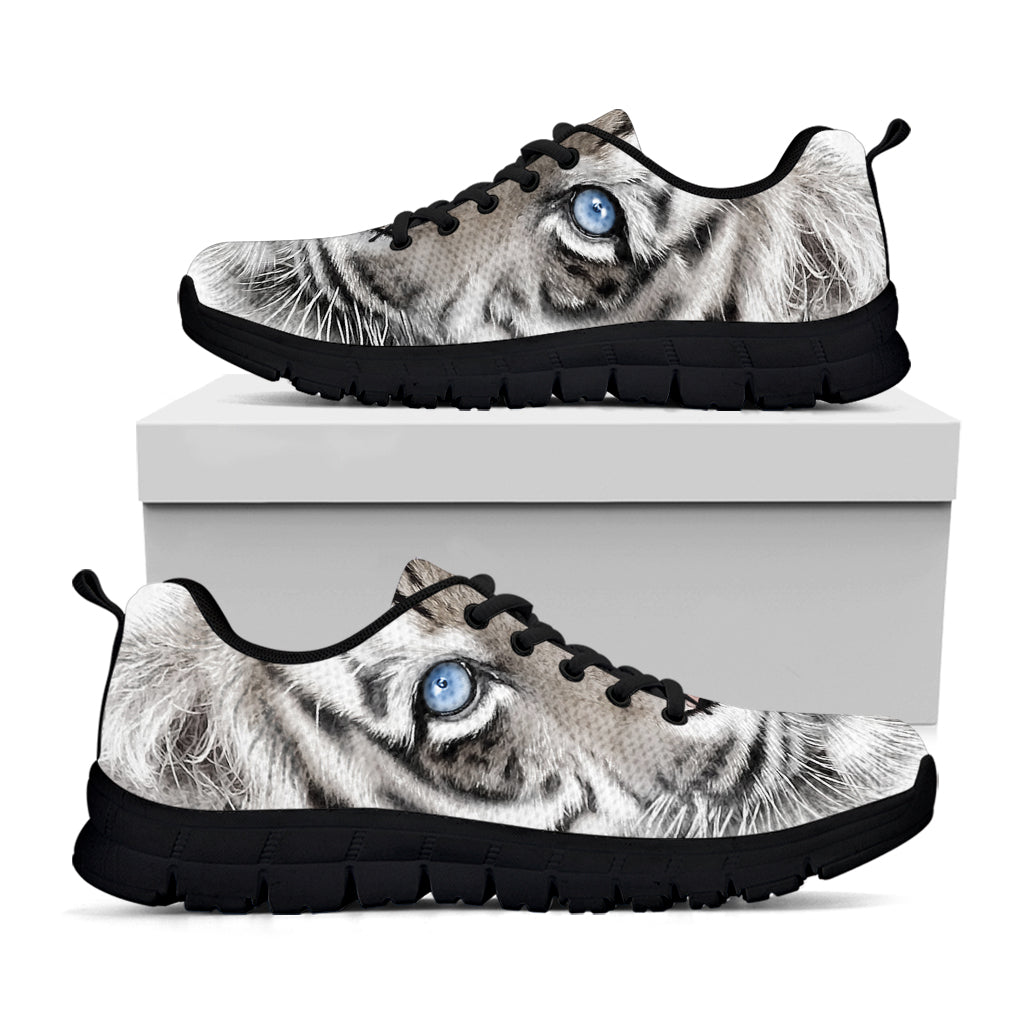 White Tiger Portrait Print Black Running Shoes
