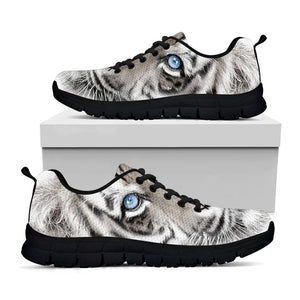 White Tiger Portrait Print Black Running Shoes