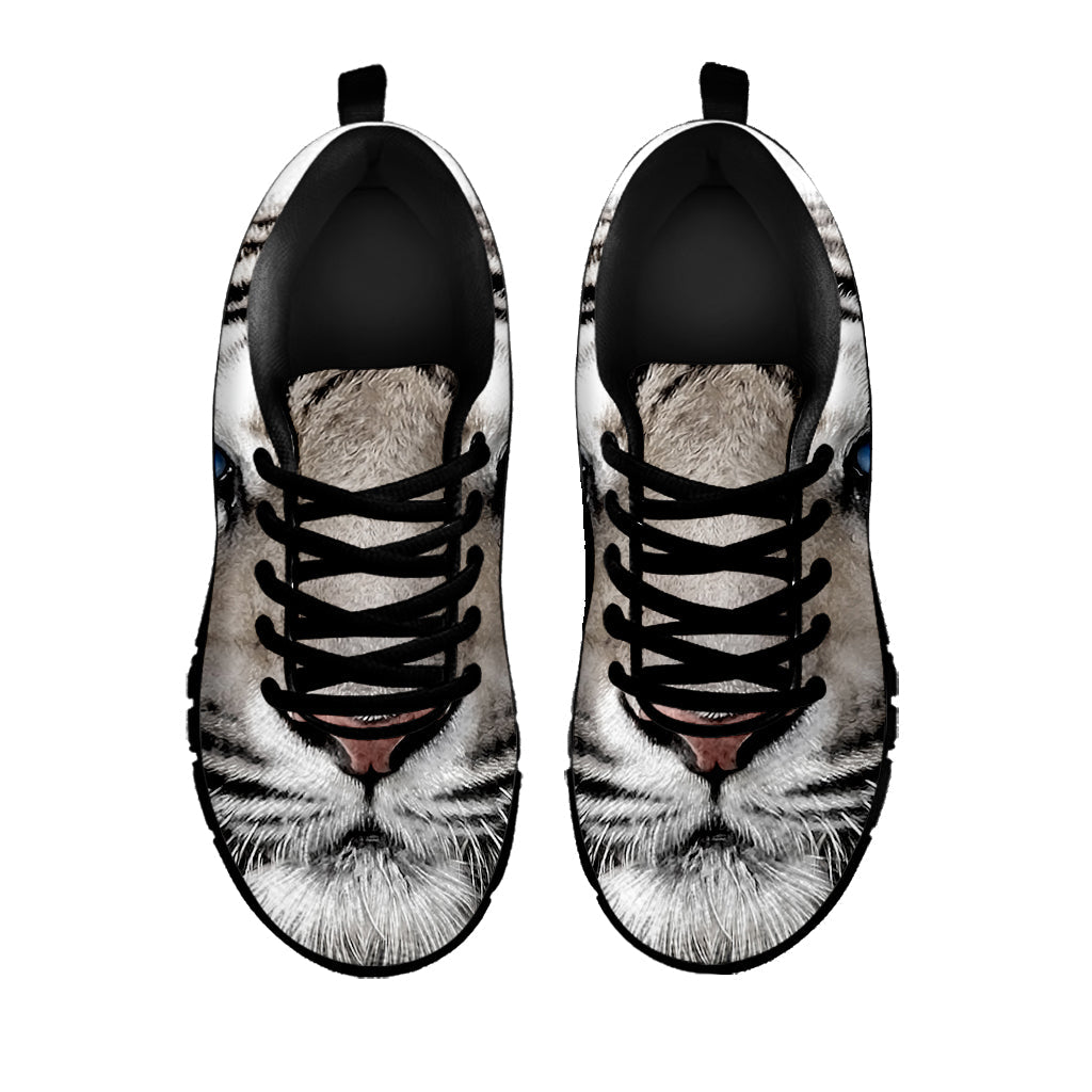 White Tiger Portrait Print Black Running Shoes