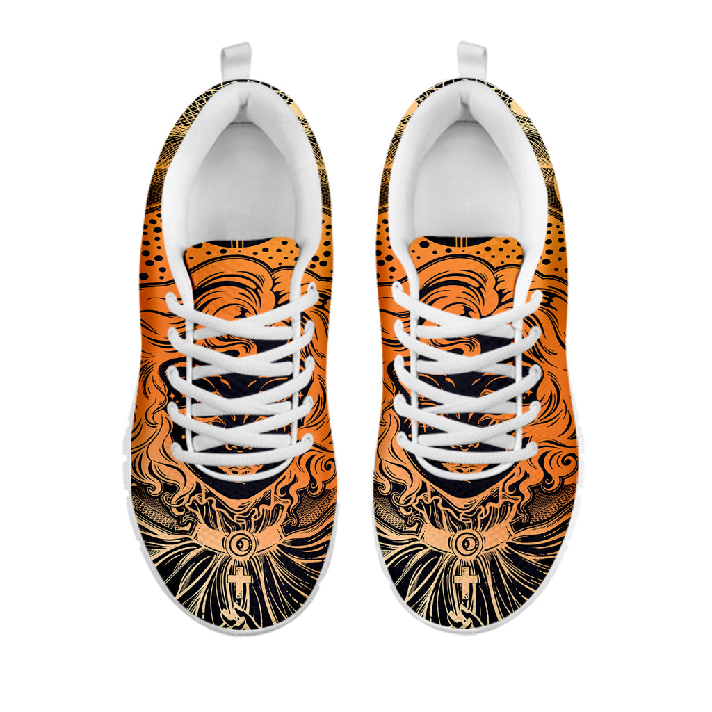 Wiccan Girl And Magical Moon Print White Running Shoes