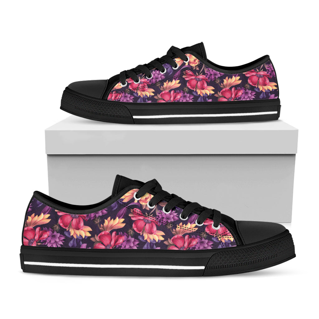 Wild Flower Print Black Low Top Sneakers