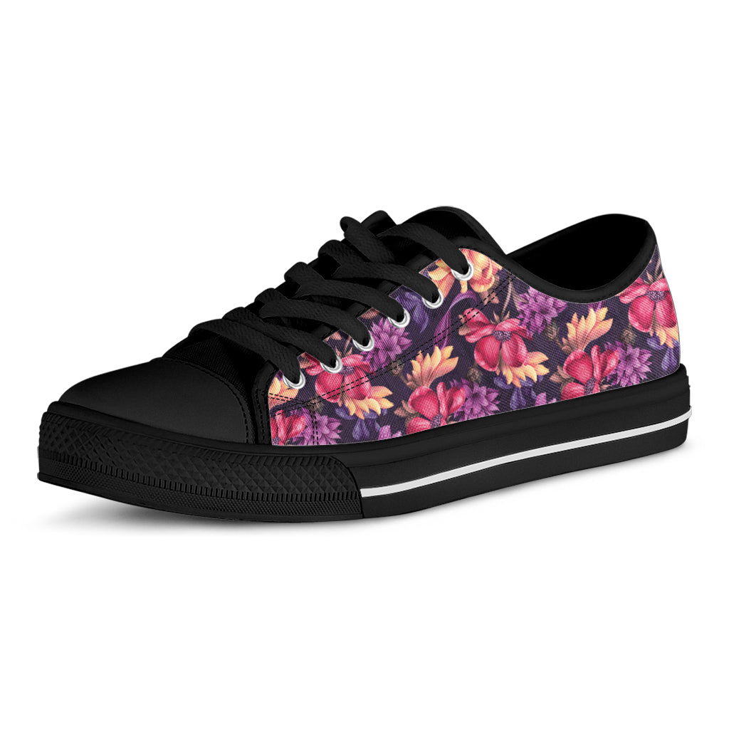 Wild Flower Print Black Low Top Sneakers