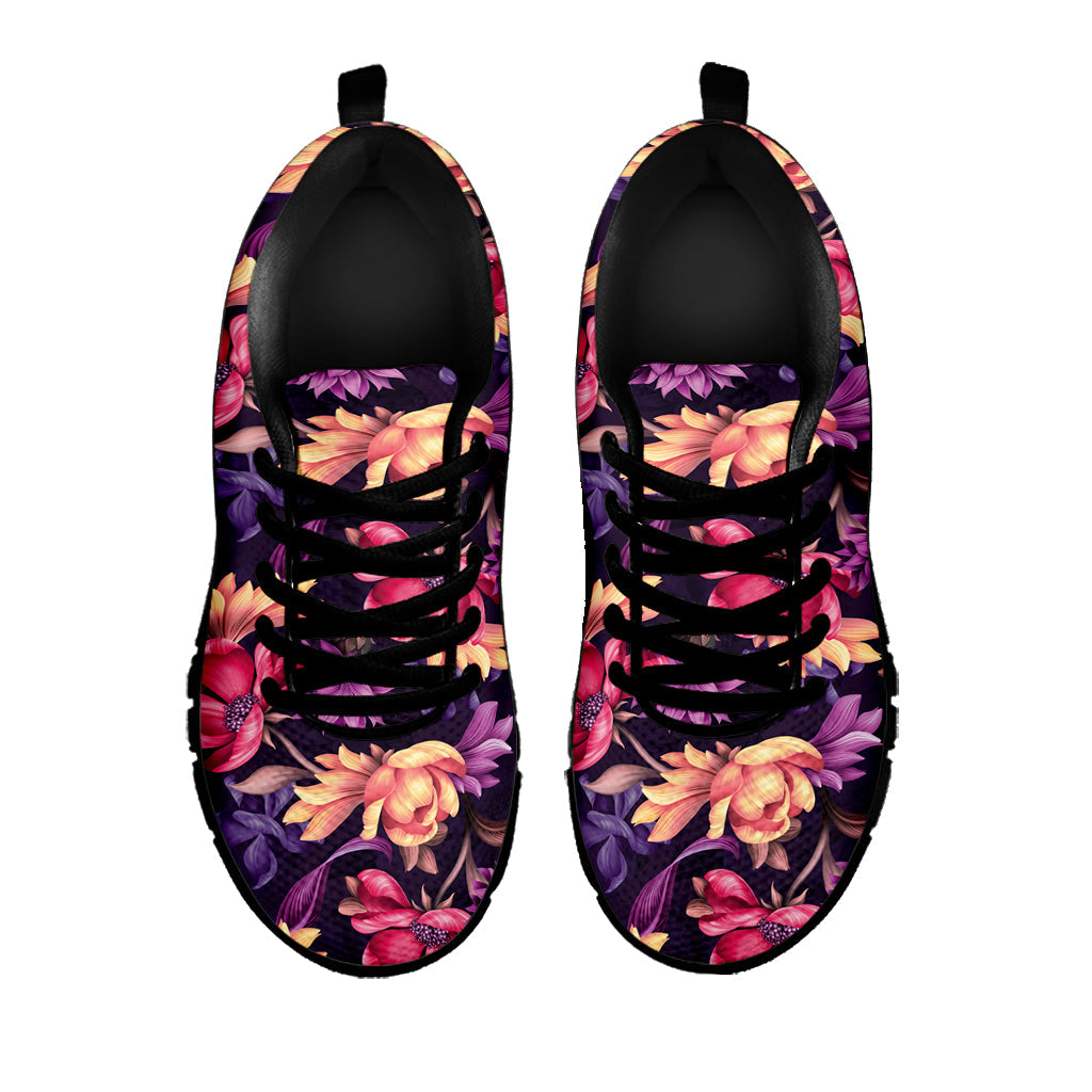 Wild Flower Print Black Running Shoes