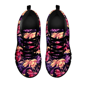 Wild Flower Print Black Running Shoes