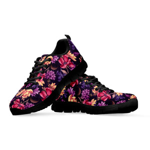 Wild Flower Print Black Running Shoes