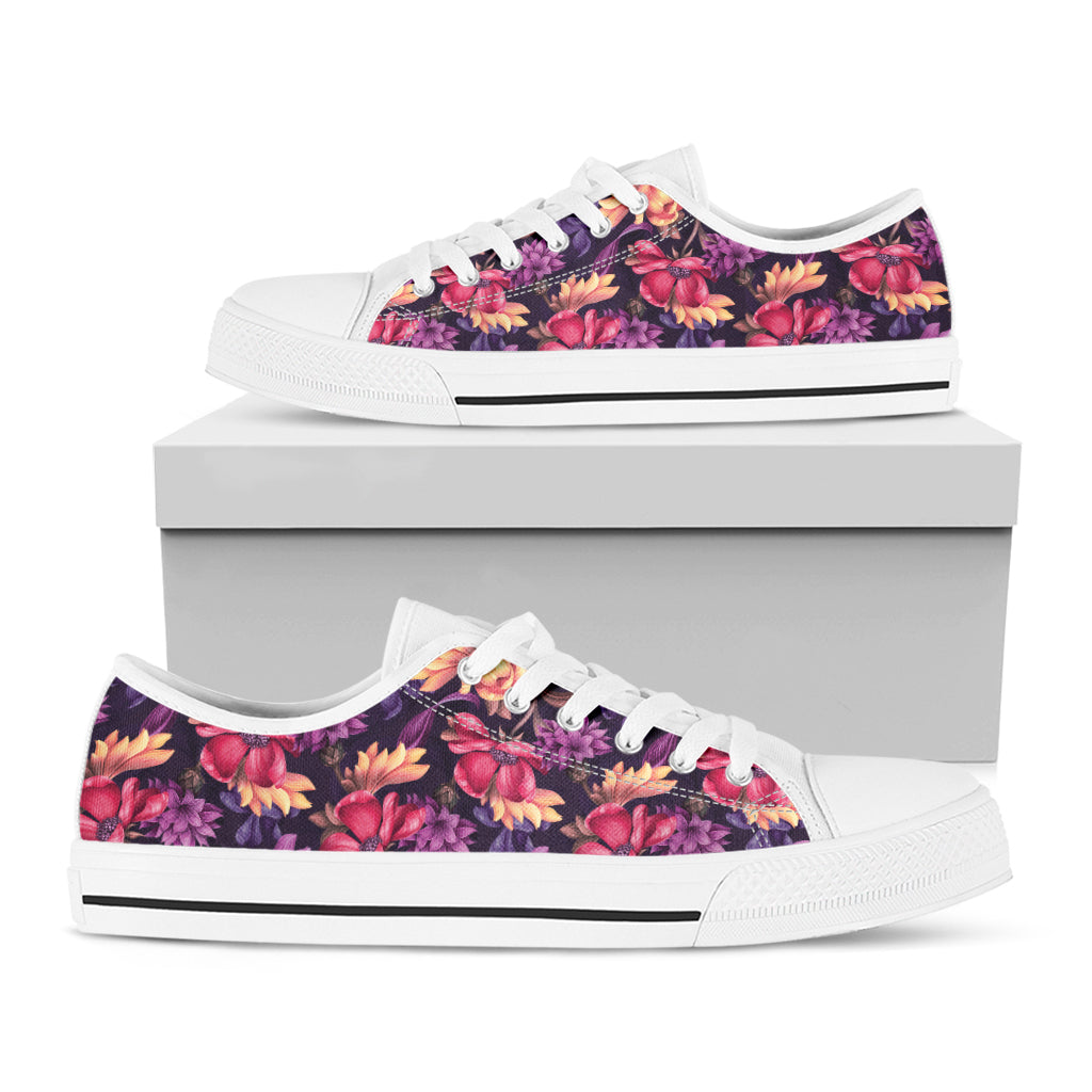 Wild Flower Print White Low Top Sneakers