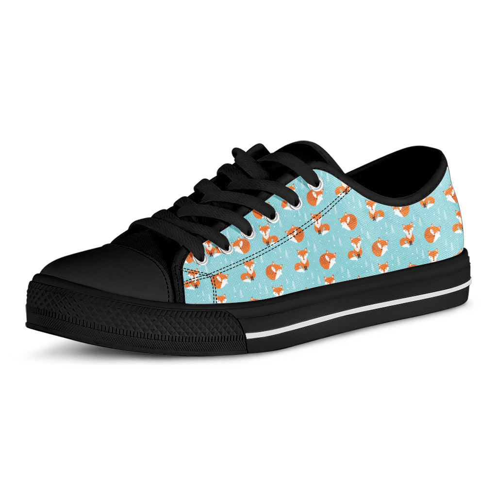 Winter Fox Pattern Print Black Low Top Sneakers