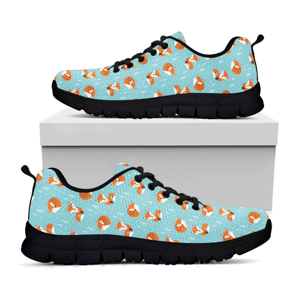 Winter Fox Pattern Print Black Running Shoes
