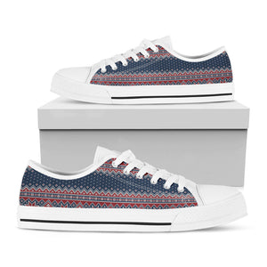 Winter Holiday Knitted Pattern Print White Low Top Sneakers