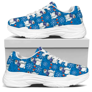 Winter Snowman Pattern Print White Chunky Shoes
