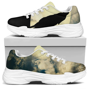 Wolf Howling At The Full Moon Print White Chunky Shoes
