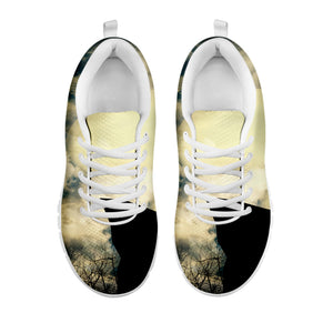 Wolf Howling At The Full Moon Print White Running Shoes